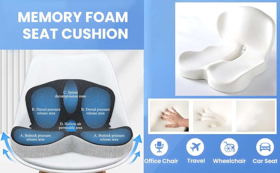 Ultimate Memory Foam Seat Cushion for Office & Truck Drivers - Ergonomic Relief for Back, Tailbone & Sciatica Pain
