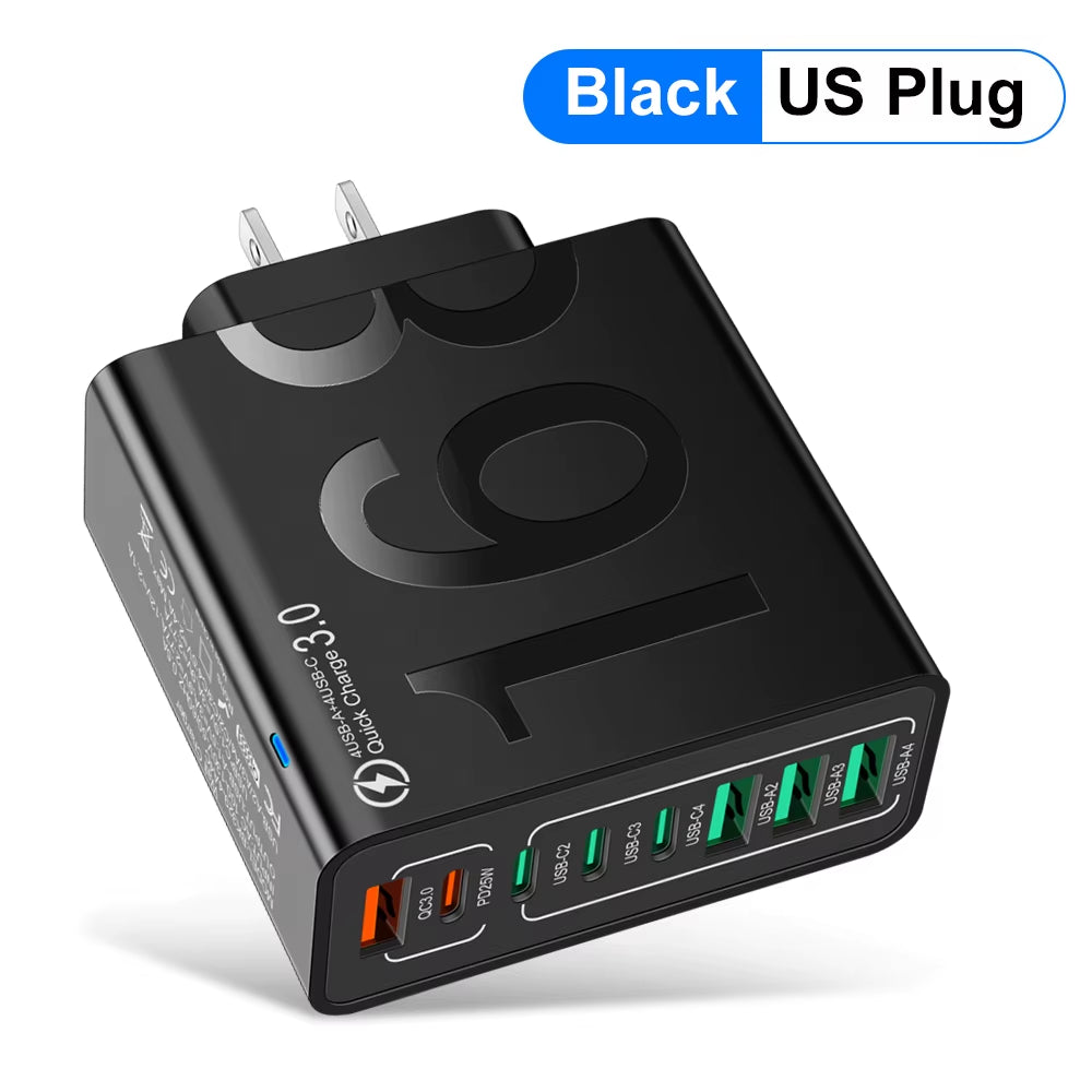 150W Multi Ports USB Charger Fast Charging Wall Adapter for Xiaomi Iphone Samsung Huawei PD Type C Travel Charger EU/US/KR Plug 