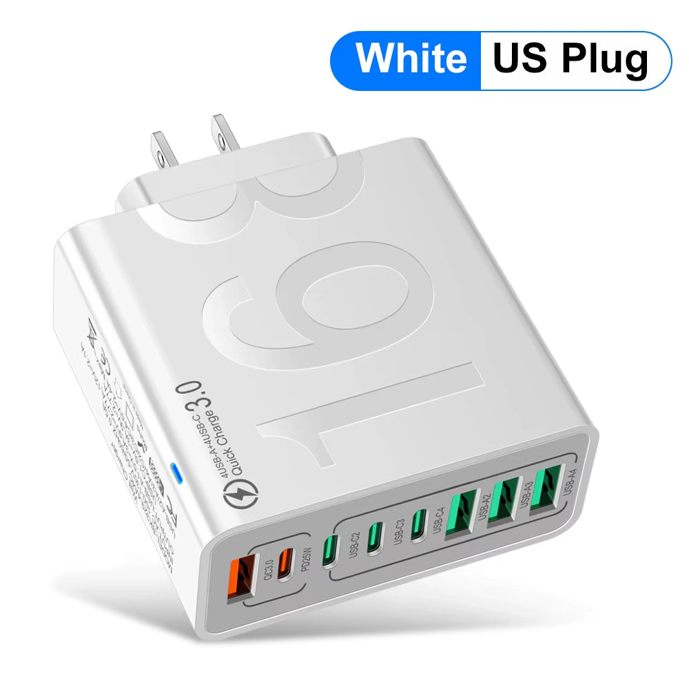150W Multi Ports USB Charger Fast Charging Wall Adapter for Xiaomi Iphone Samsung Huawei PD Type C Travel Charger EU/US/KR Plug 