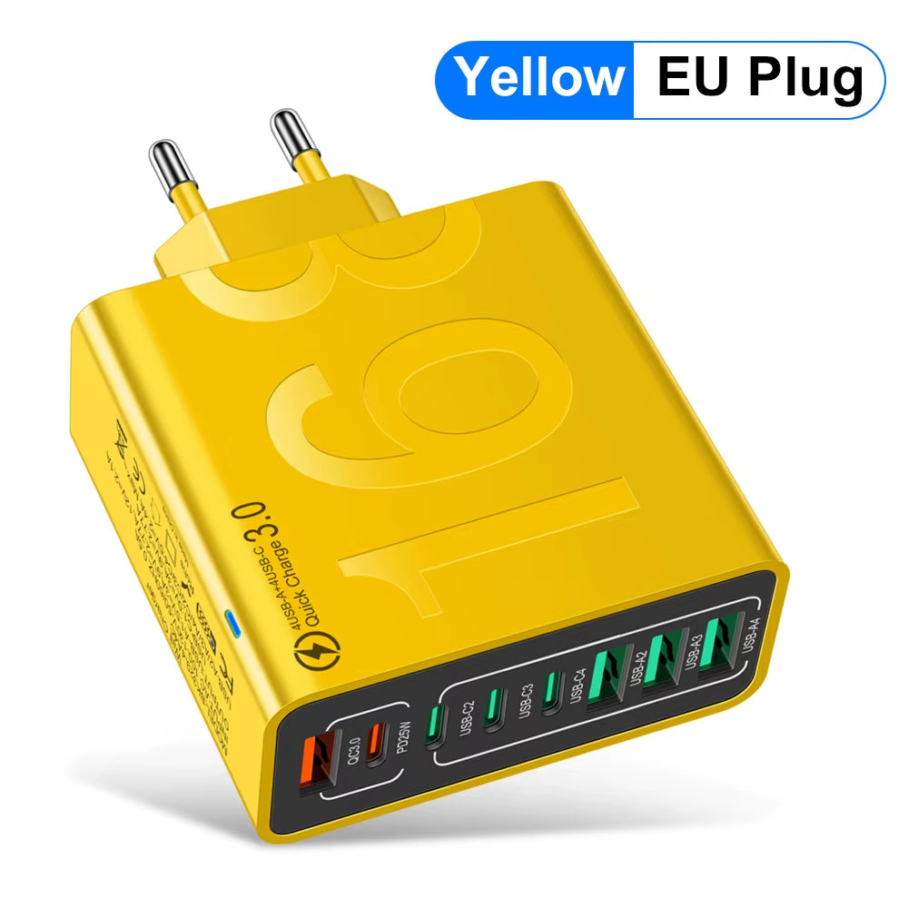 150W Multi Ports USB Charger Fast Charging Wall Adapter for Xiaomi Iphone Samsung Huawei PD Type C Travel Charger EU/US/KR Plug 