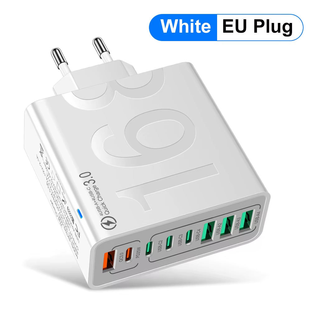 150W Multi Ports USB Charger Fast Charging Wall Adapter for Xiaomi Iphone Samsung Huawei PD Type C Travel Charger EU/US/KR Plug 