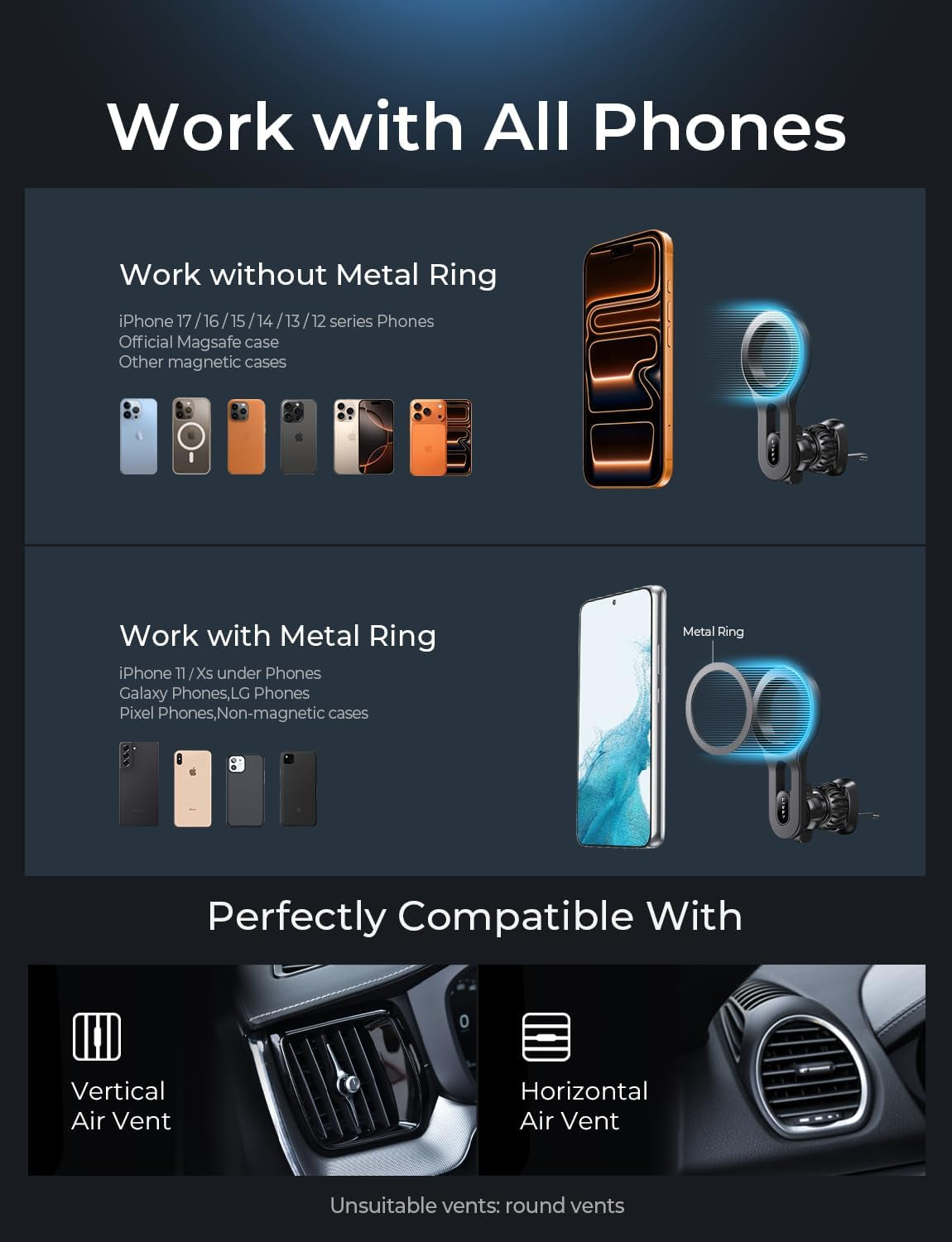 MagSafe Car Mount for iPhone 17 Pro Max - Strong Magnetic Air Vent Phone Holder, Hands-Free Cell Phone Mount Compatible with iPhone 16, 15, 14, 13 Pro and Pro Max
