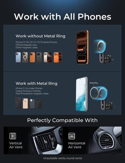 MagSafe Car Mount for iPhone 17 Pro Max - Strong Magnetic Air Vent Phone Holder, Hands-Free Cell Phone Mount Compatible with iPhone 16, 15, 14, 13 Pro and Pro Max