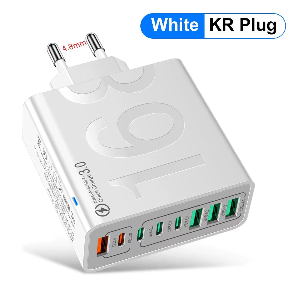 150W Multi Ports USB Charger Fast Charging Wall Adapter for Xiaomi Iphone Samsung Huawei PD Type C Travel Charger EU/US/KR Plug 